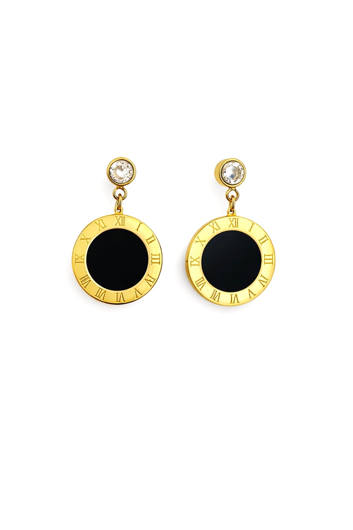Roman Numeral Gold Plated Drop Earrings - 14K Gold Plated Surgical Steel