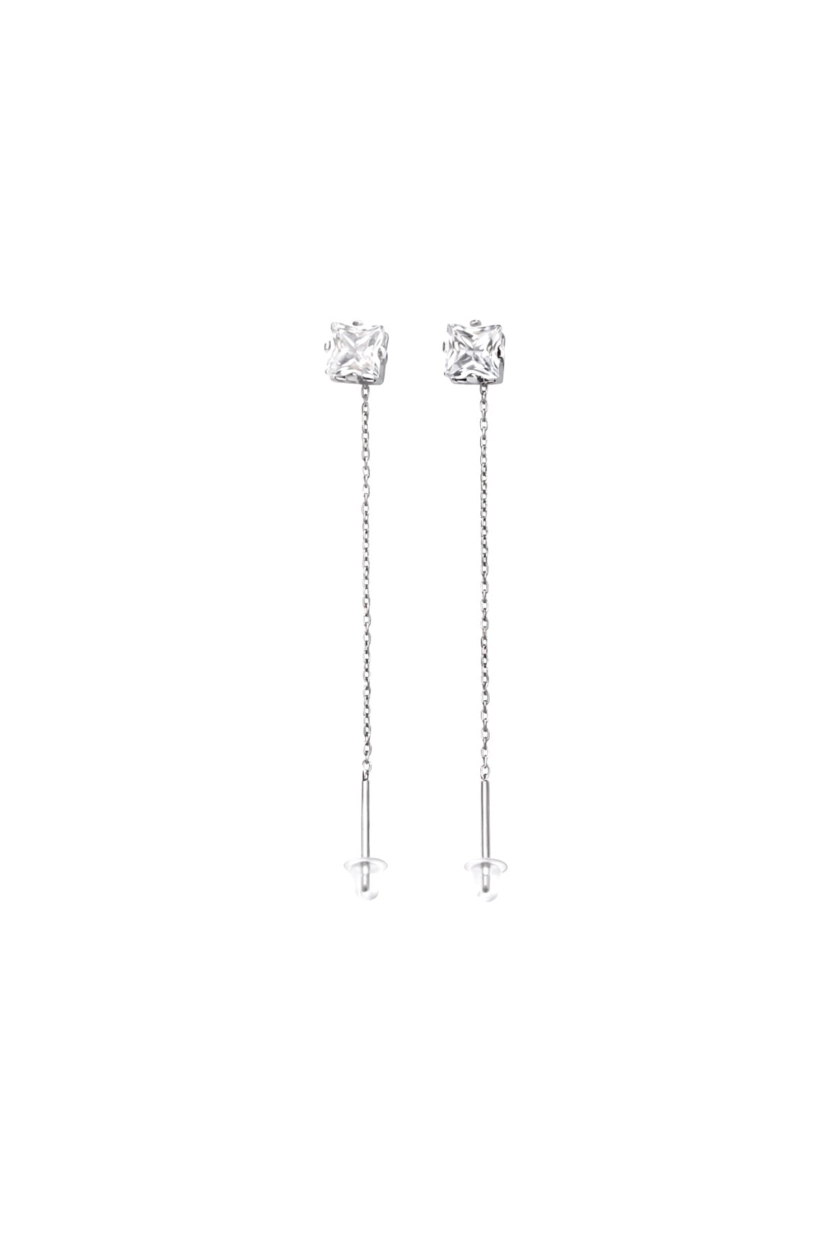 Silver Crystal Threader Earrings – Surgical Stainless Steel (8cm)