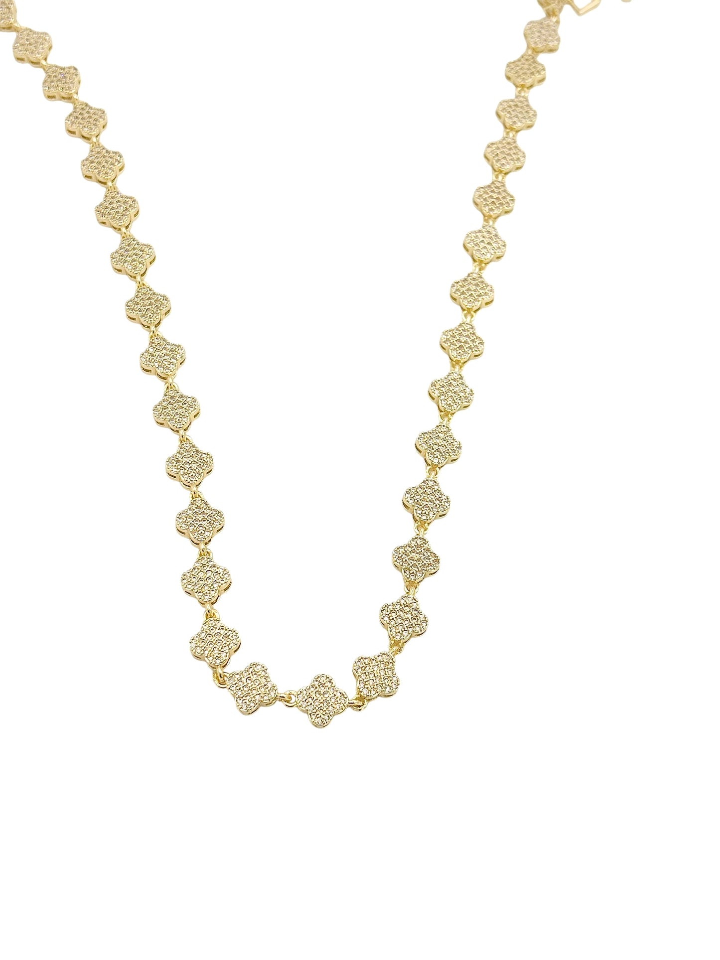 Elegant Clover Crystal Necklace – 14K Gold Plated