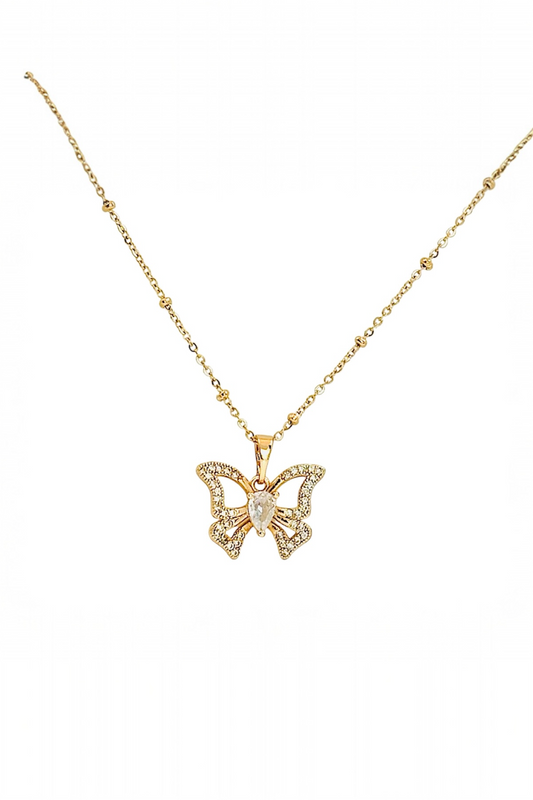 Crystal Butterfly Gold Necklace- 18k Gold Plated