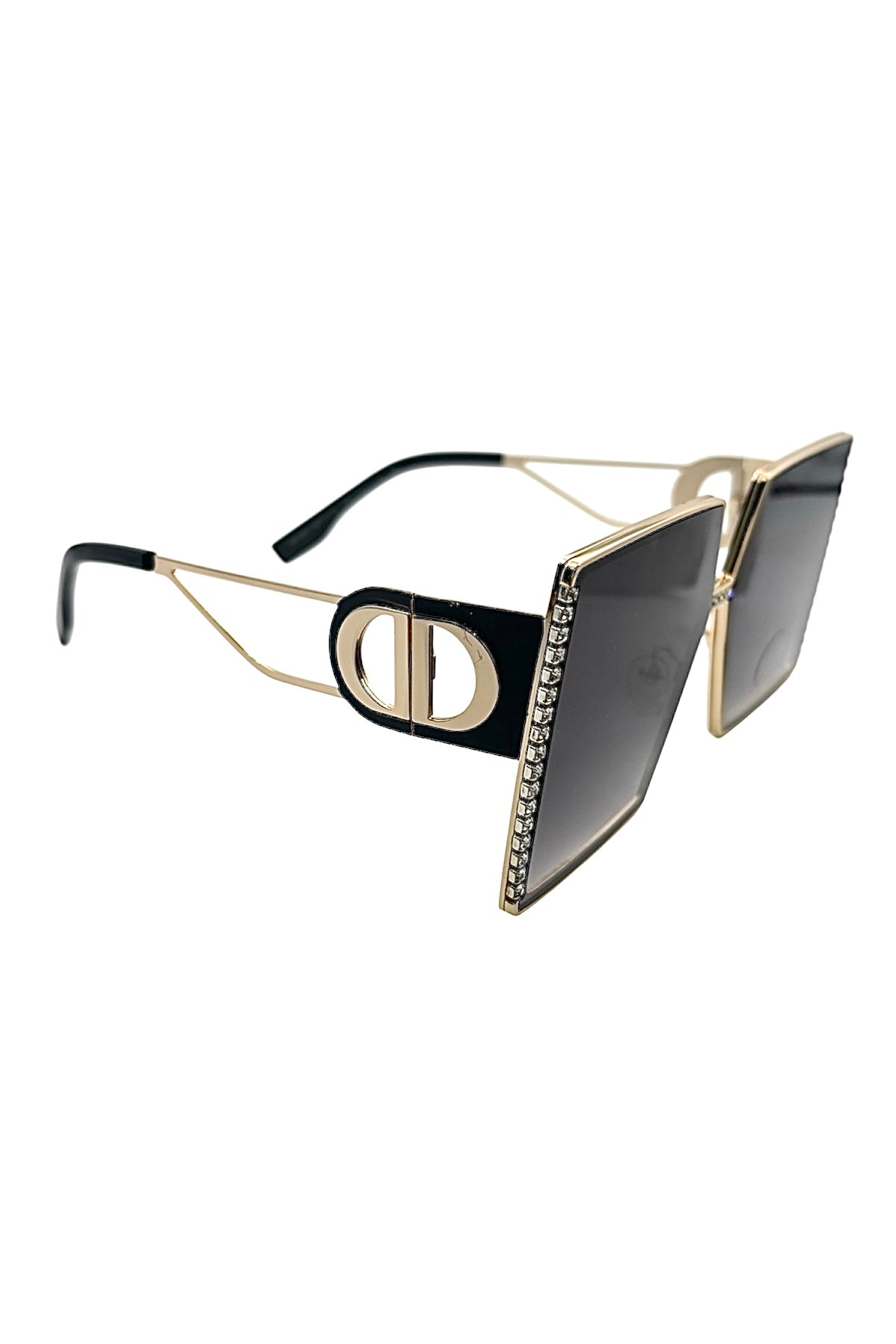 Luxury Oversized Square Sunglasses – Gold & Crystal Detail