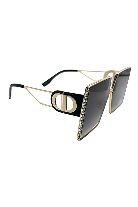 Luxury Oversized Square Sunglasses – Gold & Crystal Detail