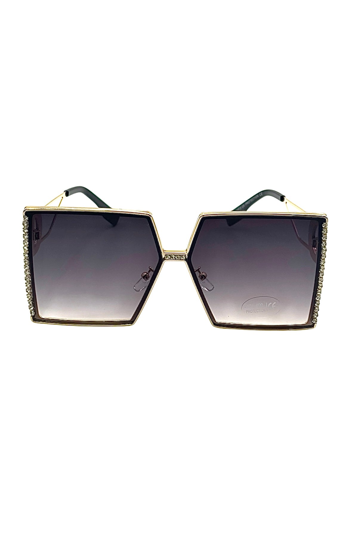Luxury Oversized Square Sunglasses – Gold & Crystal Detail