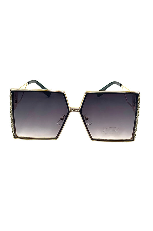 Luxury Oversized Square Sunglasses – Gold & Crystal Detail