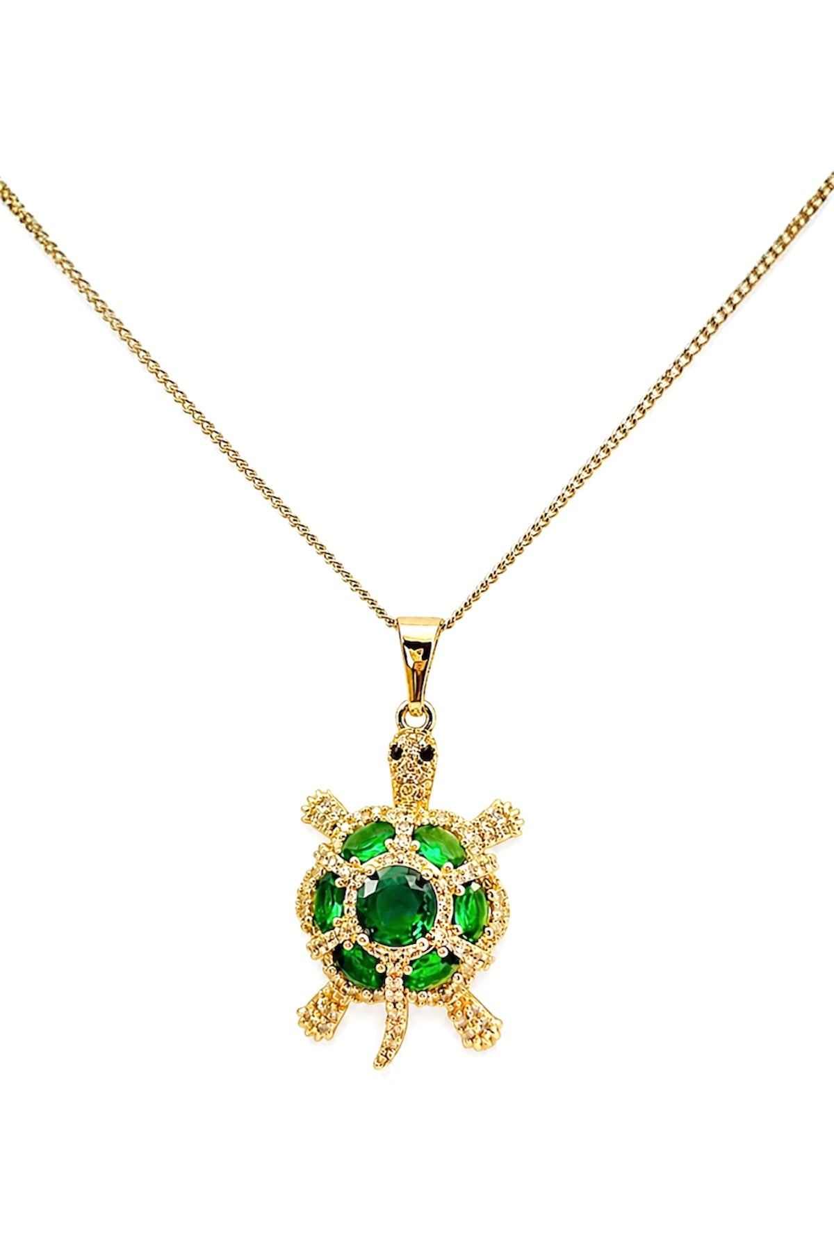 Green Crystal Turtle Necklace – Gold Plated Surgical Steel