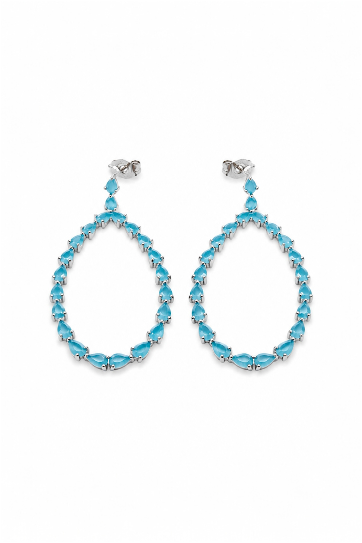 Sky Blue Teardrop Hoop Earrings Hypoallergenic Silver Plated