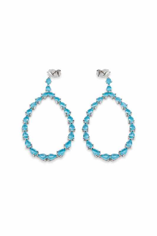 Sky Blue Teardrop Hoop Earrings Hypoallergenic Silver Plated