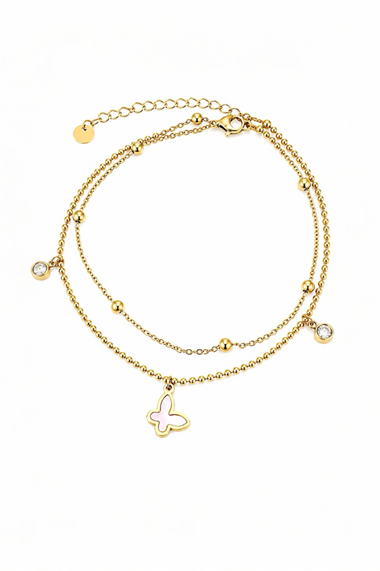 Butterfly Charm Anklet – 14K Gold Plated Surgical Steel