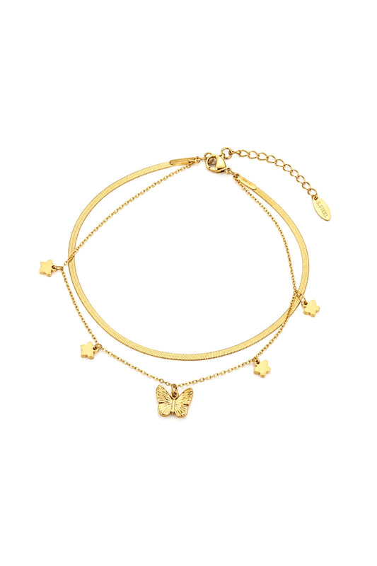 Golden Butterfly Layered Anklet – 14K Gold Plated Surgical Steel