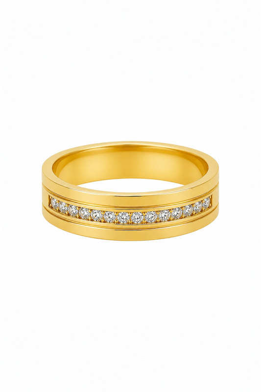 Elegant Zirconia Gold Band Ring – 14K Gold Plated Surgical Steel