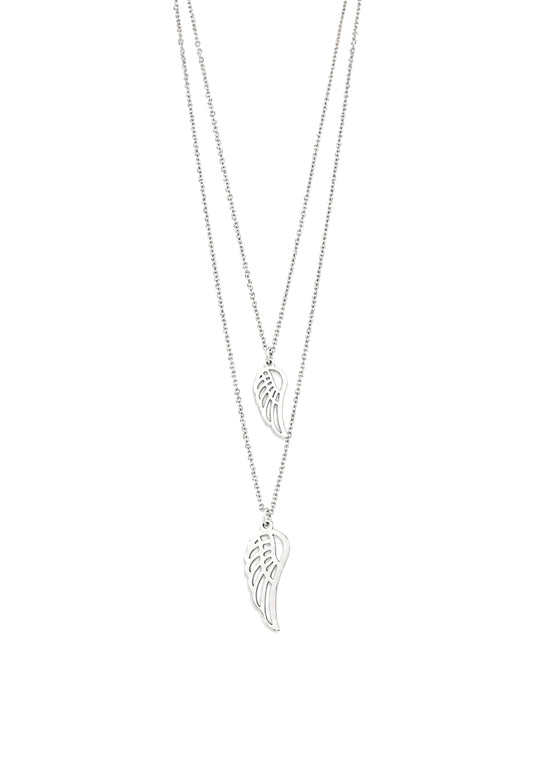 Angel Wings Layered Necklace – Silver Stainless Steel