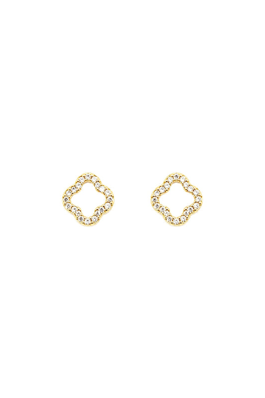 14K Gold Stainless Steel White Clover Stud Earrings – 7mm