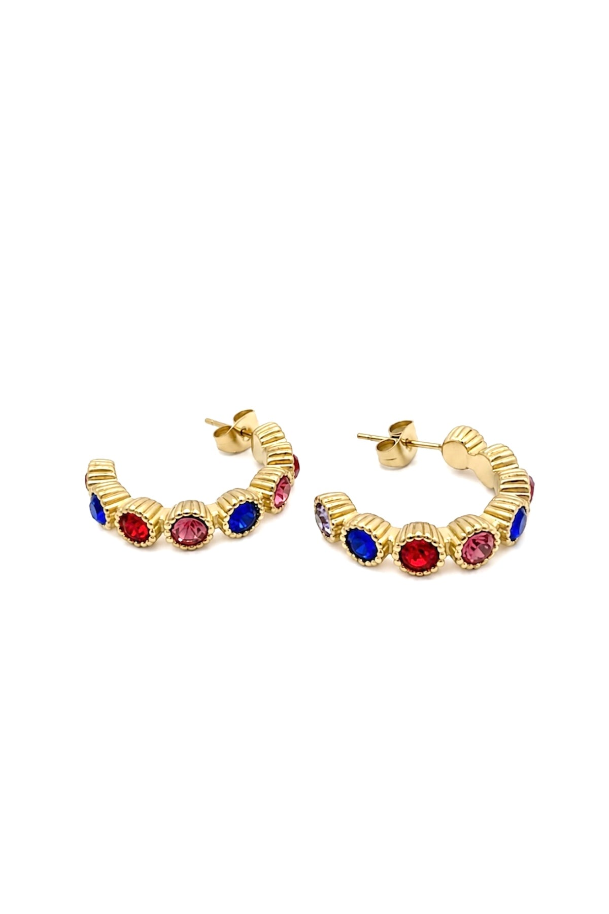 14K Gold Plated Multicolor Crystal Half Hoop Stud Earrings
