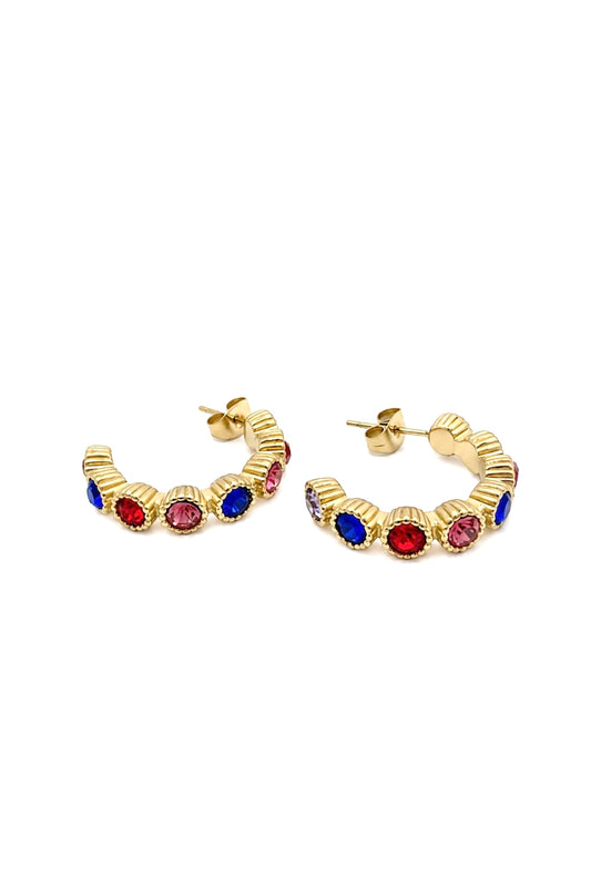 14K Gold Plated Multicolor Crystal Half Hoop Stud Earrings