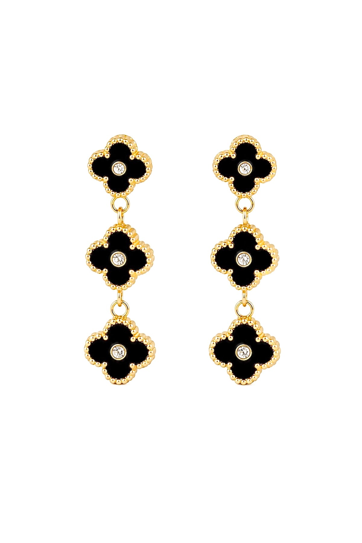 14K Gold Plated Black Clover Drop Earrings