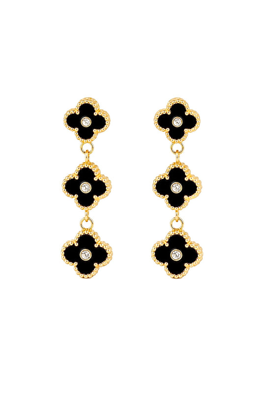 14K Gold Plated Black Clover Drop Earrings