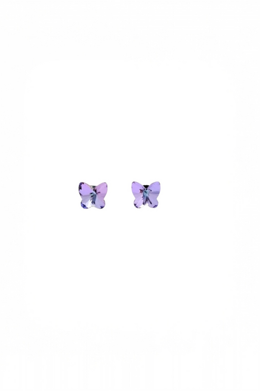 Iridescent Butterfly Stud Earrings (5mm) – Silver Tone Hypoallergenic Copper