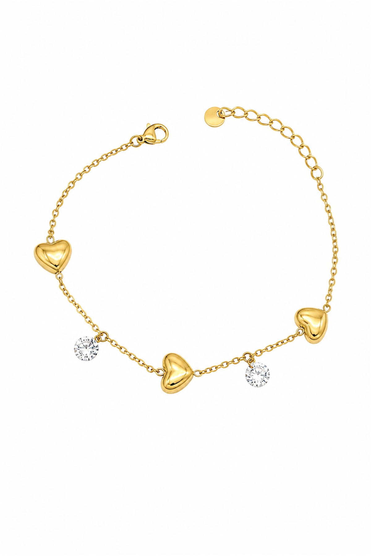 Puffy Heart Crystal Bracelet – 14K Gold Stainless Steel
