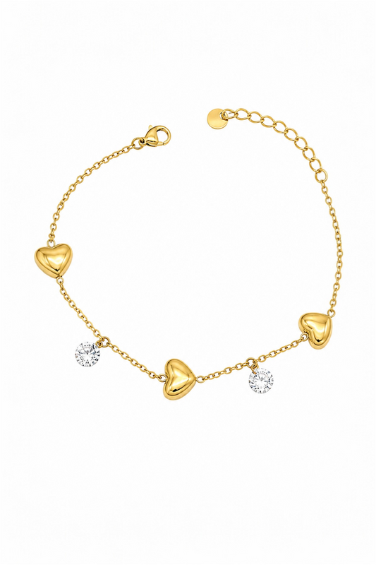 Puffy Heart Crystal Bracelet – 14K Gold Stainless Steel