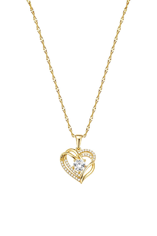 14K Gold Plated Heart Pendant Necklace with Crystal Zirconia