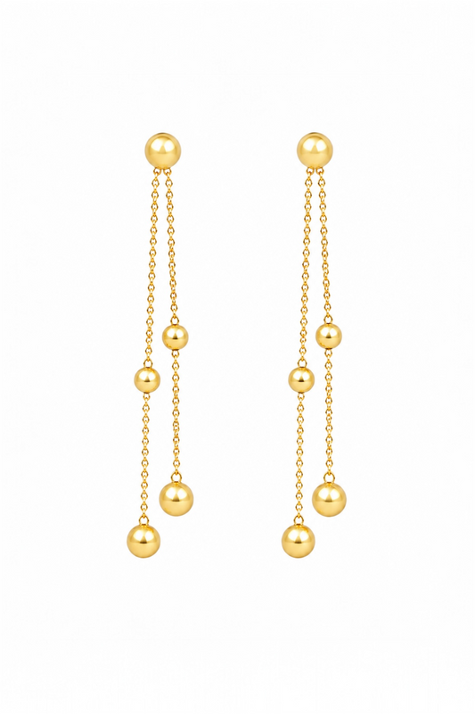 Gold Ball Tassel Drop Earrings - 14K Gold Plated Surgical Steel