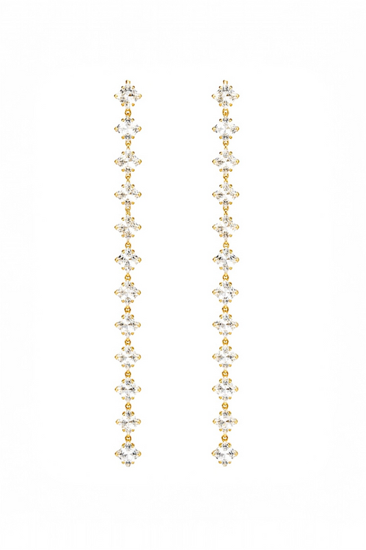 Crystal Tassel Drop Earrings 14K Gold Plated Surgical Steel