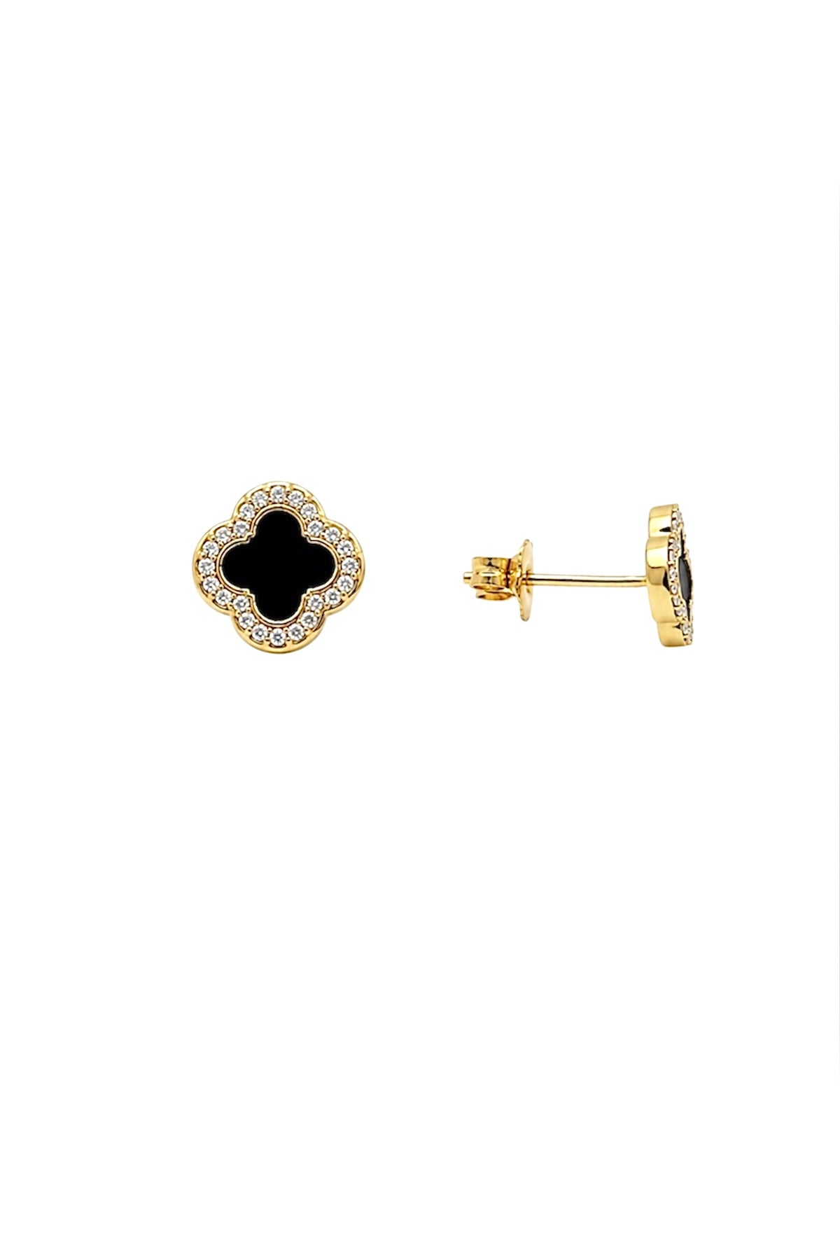 Black Clover Stud Earrings – 14K Gold Plated