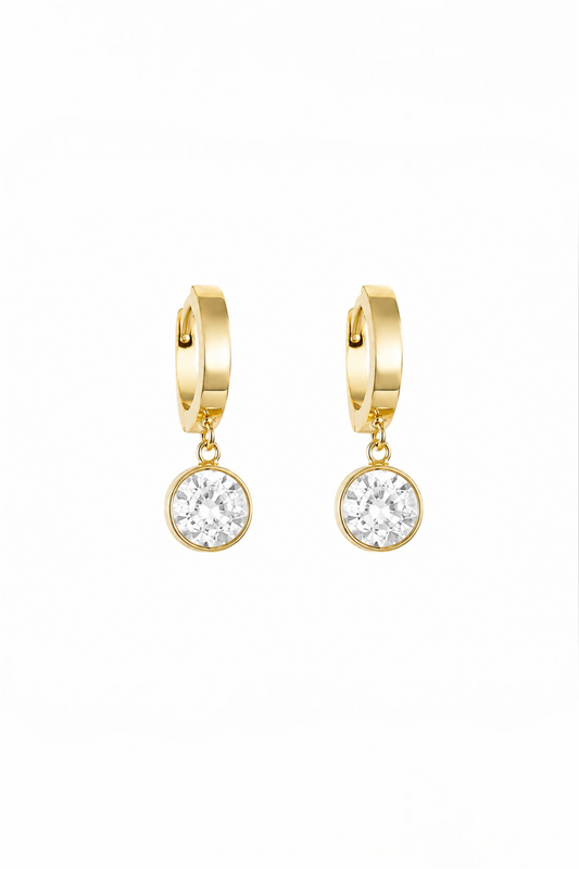 Gold Hoop Earrings with Crystal Charm – 14K Gold Plated Surgical Steel