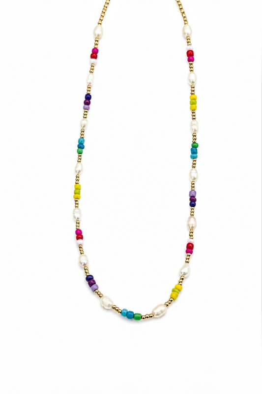 Rainbow Pearl Necklace - 14K Gold Plated Surgical
