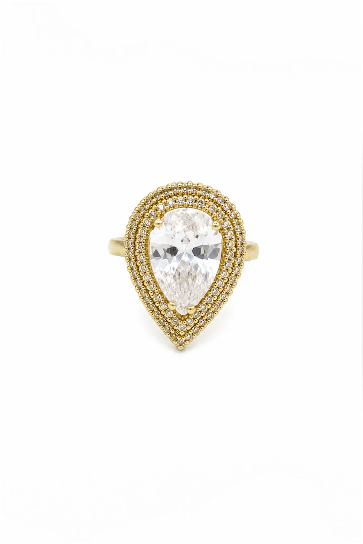 Adjustable Pear Cut Ring - 14K Gold Plated Copper