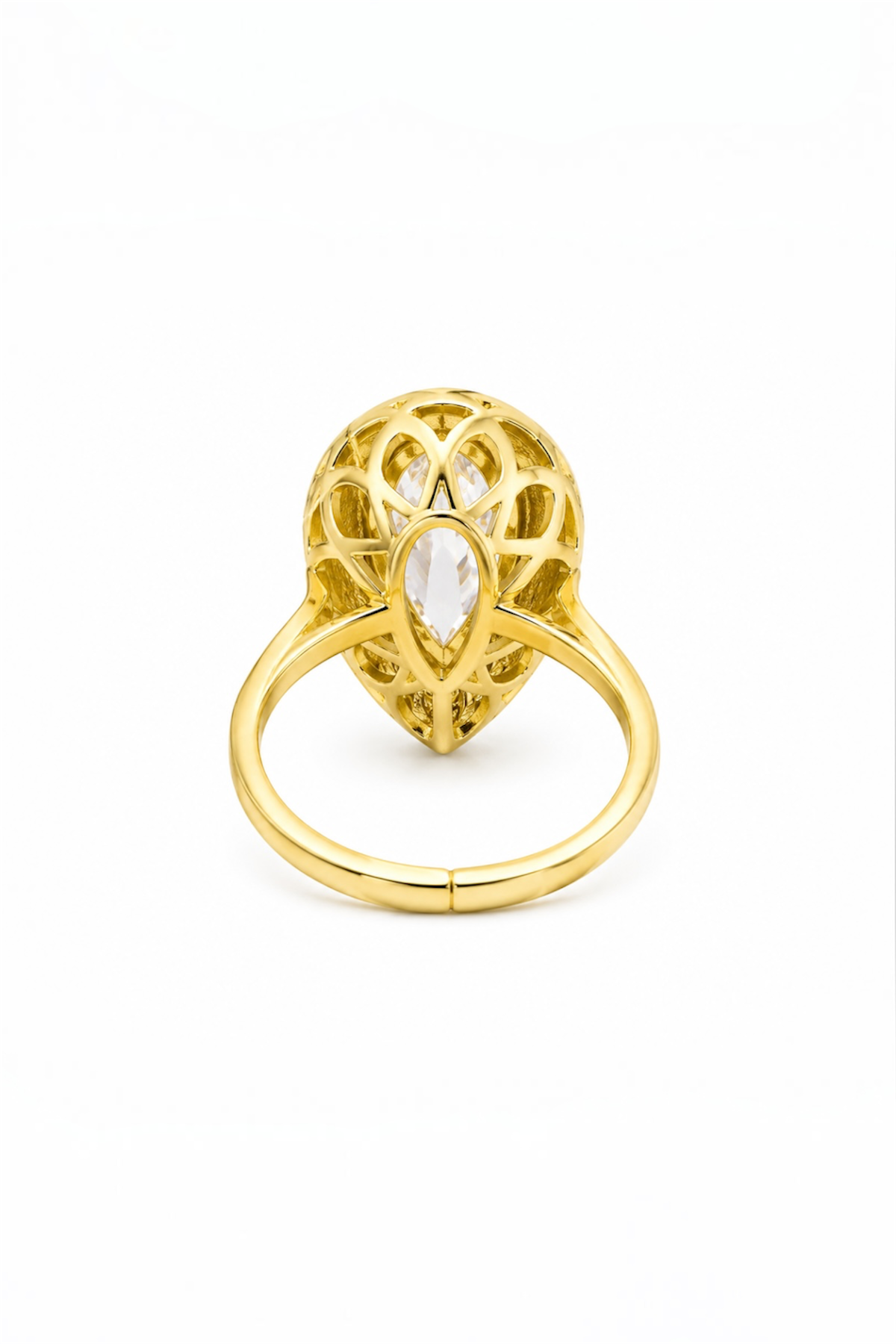 Adjustable Pear Cut Ring - 14K Gold Plated Copper