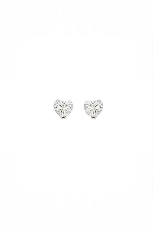 Silver Heart Stud Earrings – 7mm Cubic Zirconia Hypoallergenic Copper