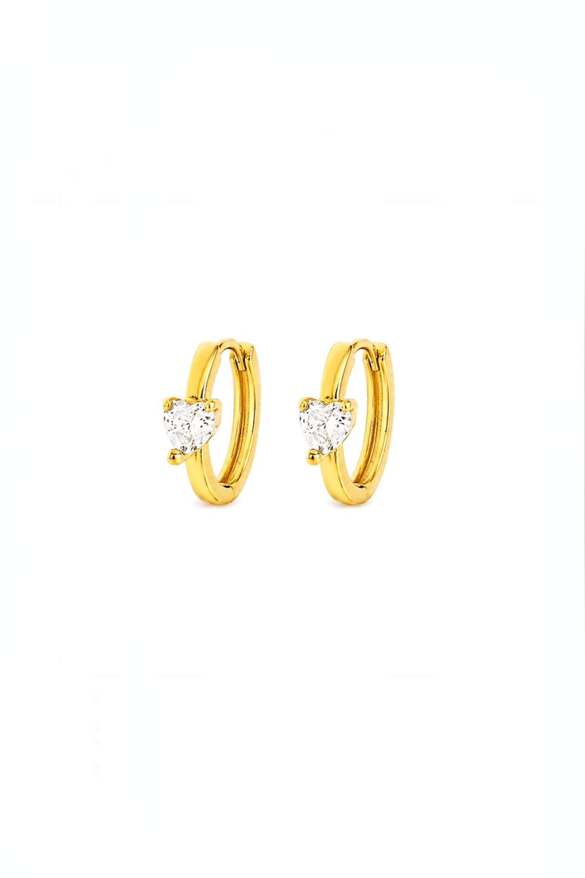 Gold Heart Cubic Zirconia Hoop Earrings – 14k Gold Plated Copper