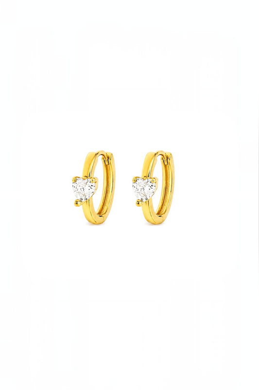 Gold Heart Cubic Zirconia Hoop Earrings – 14k Gold Plated Copper