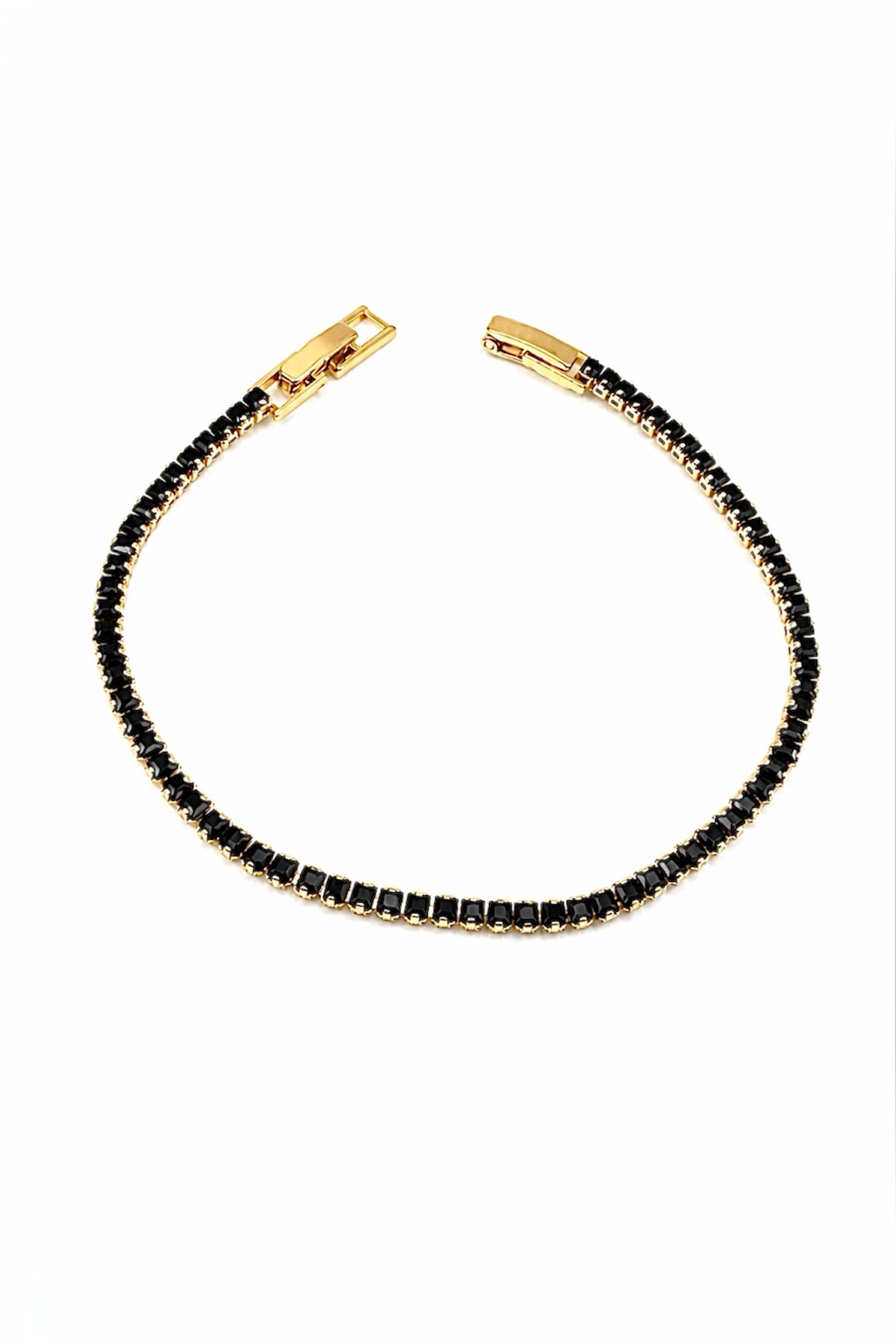 14K Gold Plated Black Tennis Bracelet – Adjustable 17–18cm