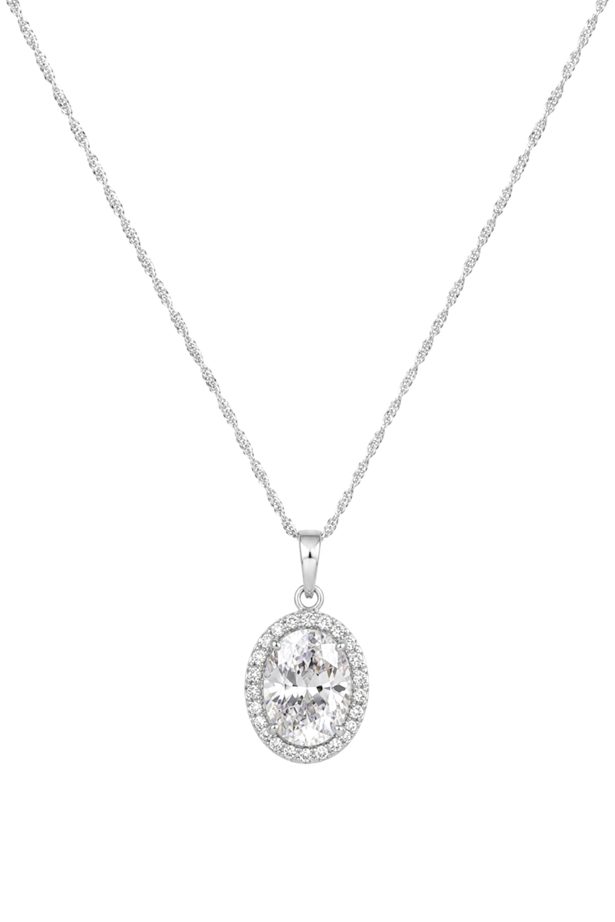 Oval Zirconia Necklace – Silver Plated