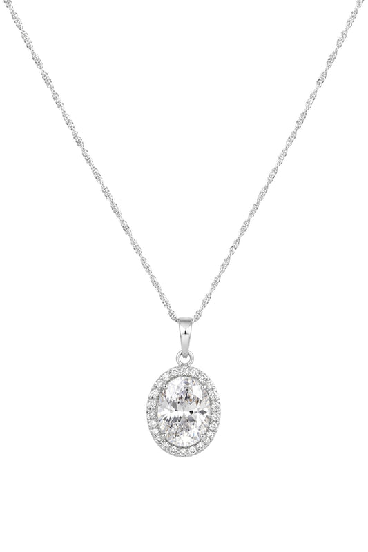 Oval Zirconia Necklace – Silver Plated