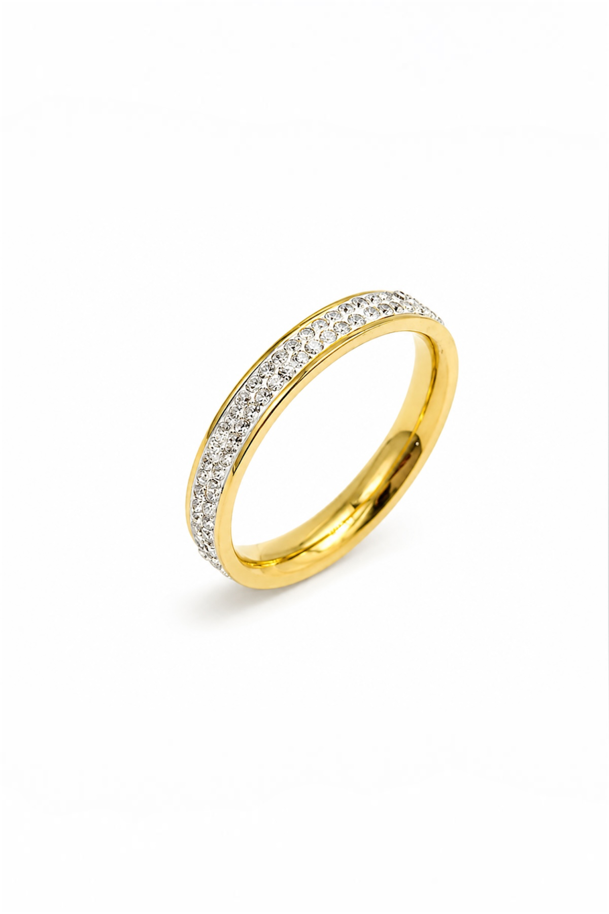 Gold Zirconia Ring US 7 - 14K Gold Plated Surgical Steel