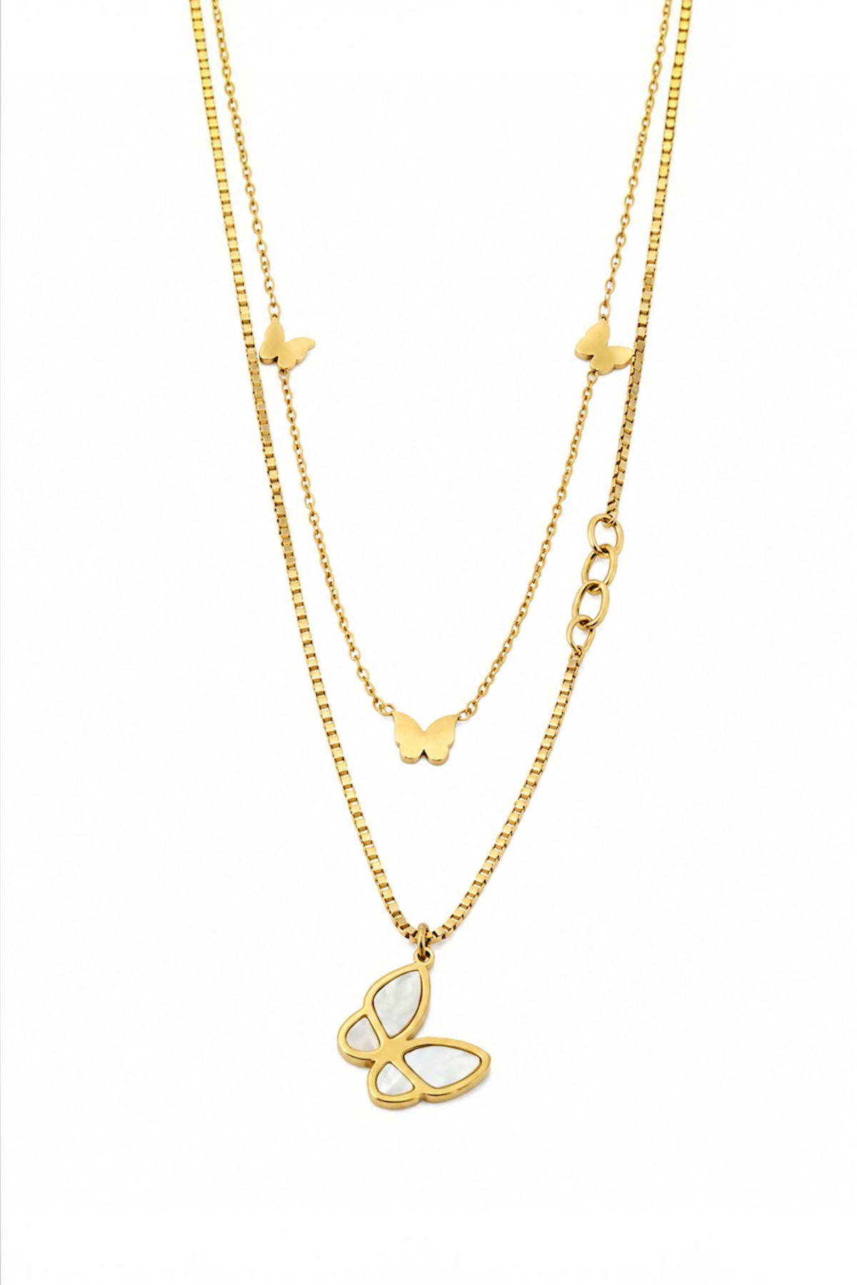 Double Layer Butterfly Necklace – 14k Gold Plated Surgical Stainless Steel