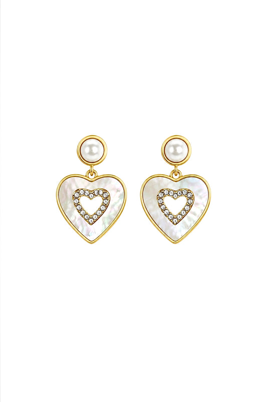 Mother of Pearl Heart Drop Earrings – 14k Gold Plated Surgical Stainless Steel