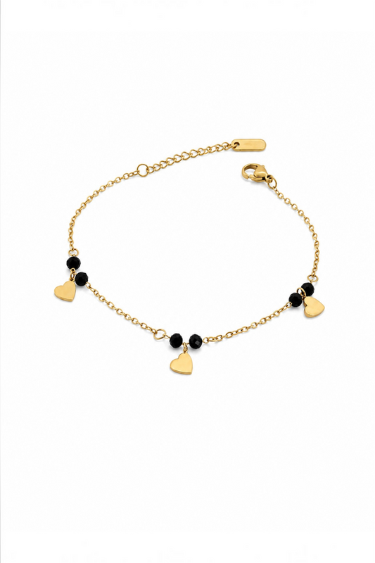 Black Heart Charm Bracelet – 14K Gold Plated Surgical Stainless Steel