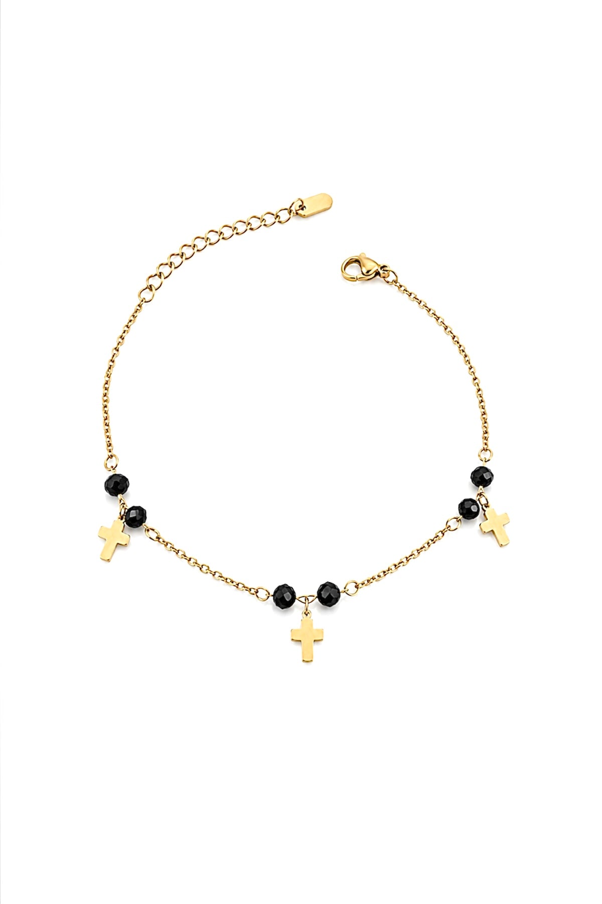 Black Cross Charm Bracelet – 14K Gold Plated Surgical Stainless Steel