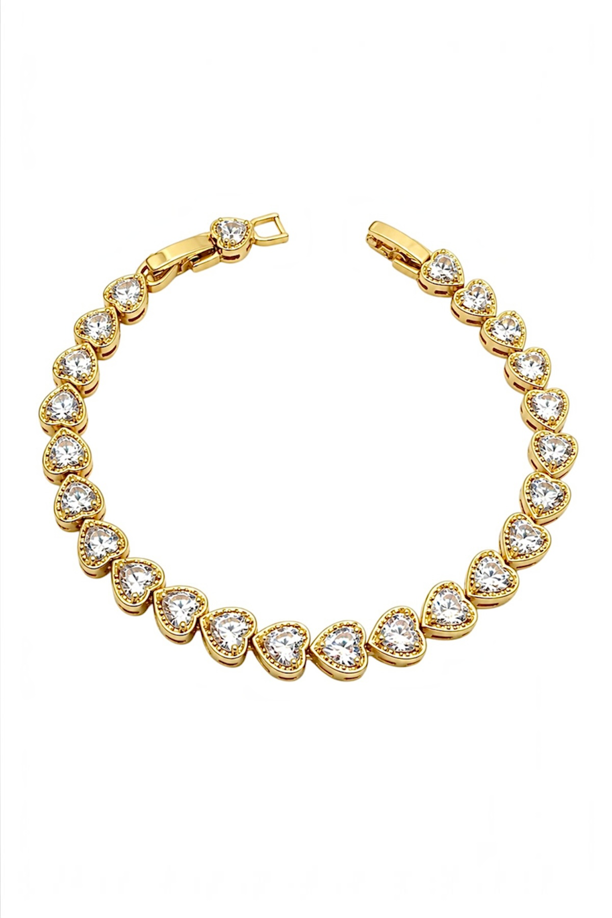 Cubic Zirconia Heart Tennis Bracelet – 14K Gold Plated