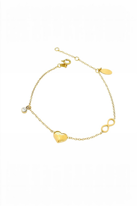 Heart & Infinity Bracelet – 14K Gold Plated Surgical Steel