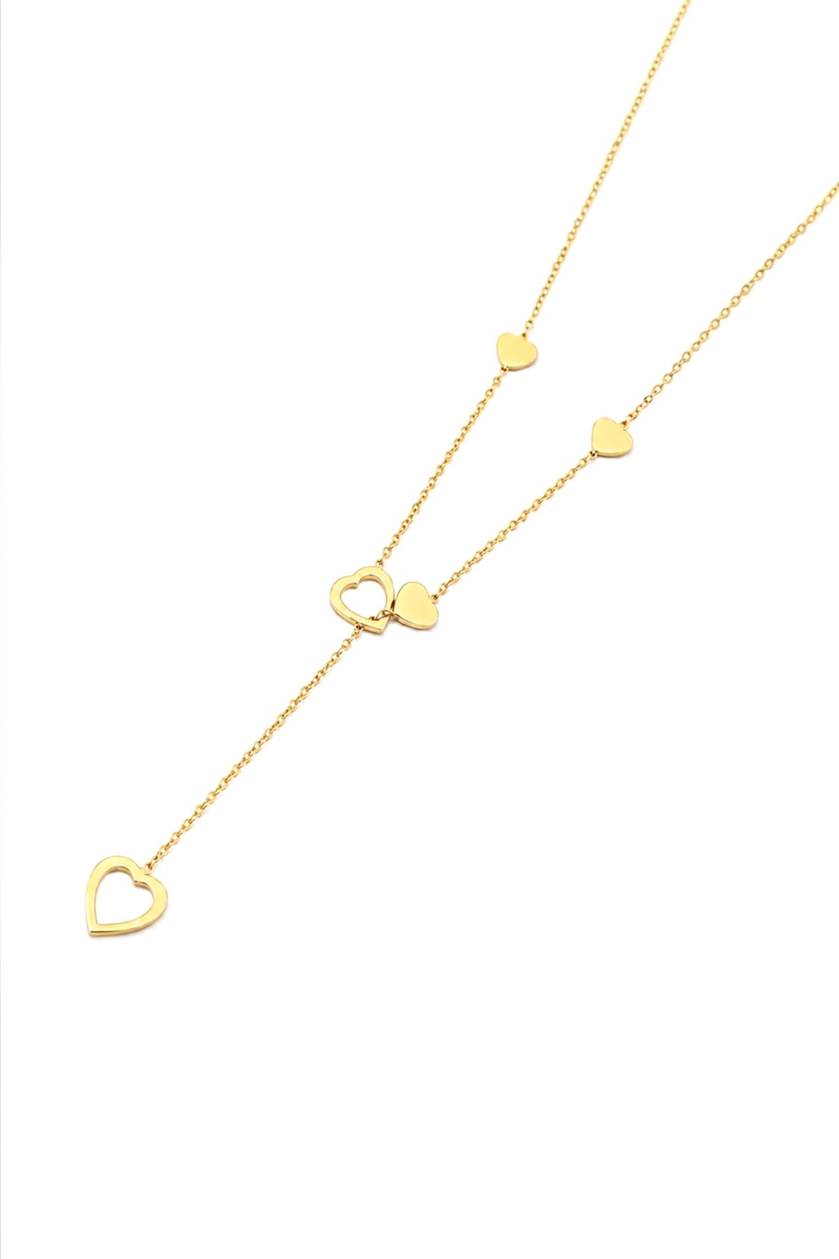 Long Layered Heart Necklace- 14K Gold Plated Stainless Steel