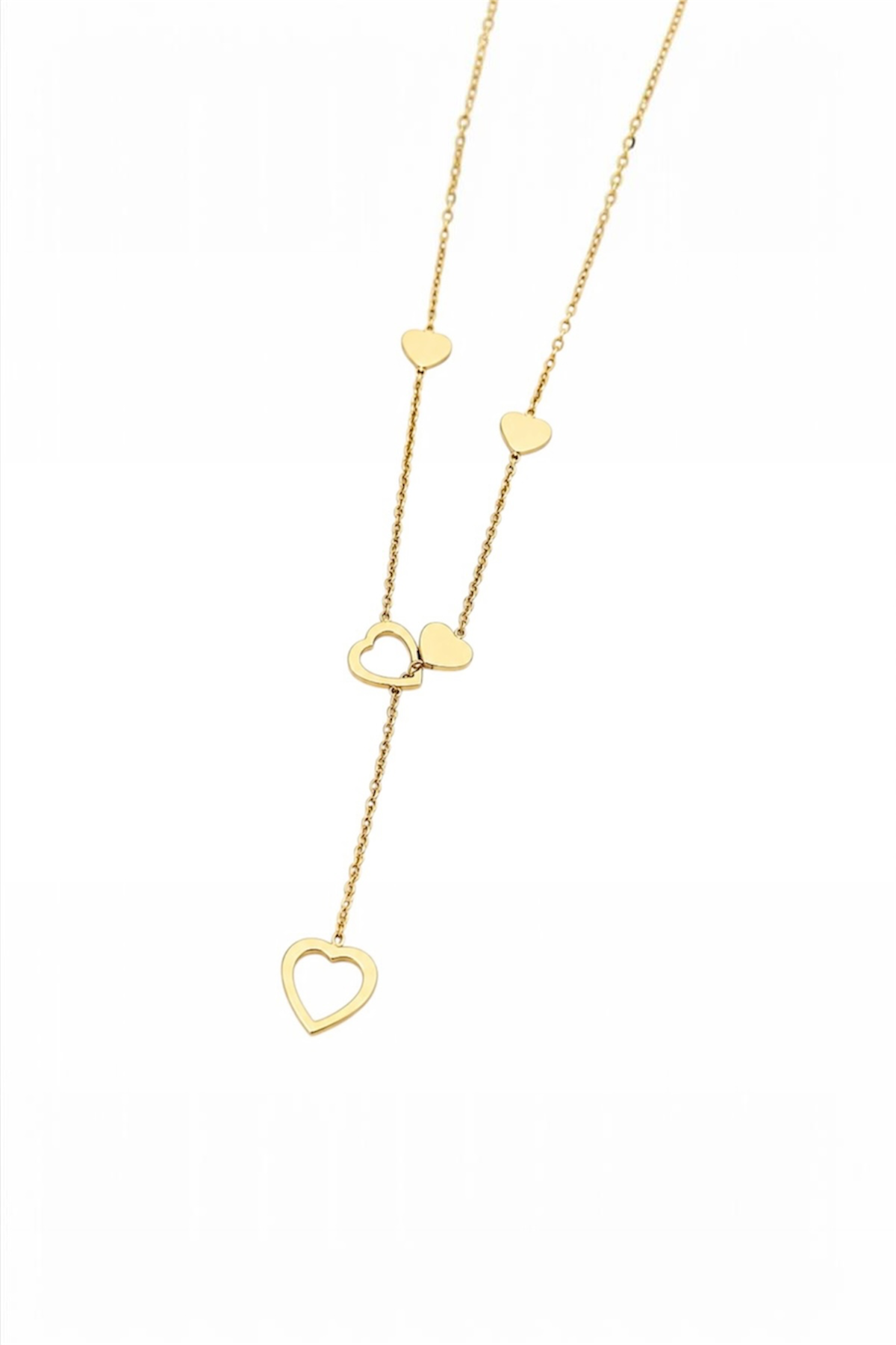 Long Layered Heart Necklace- 14K Gold Plated Stainless Steel