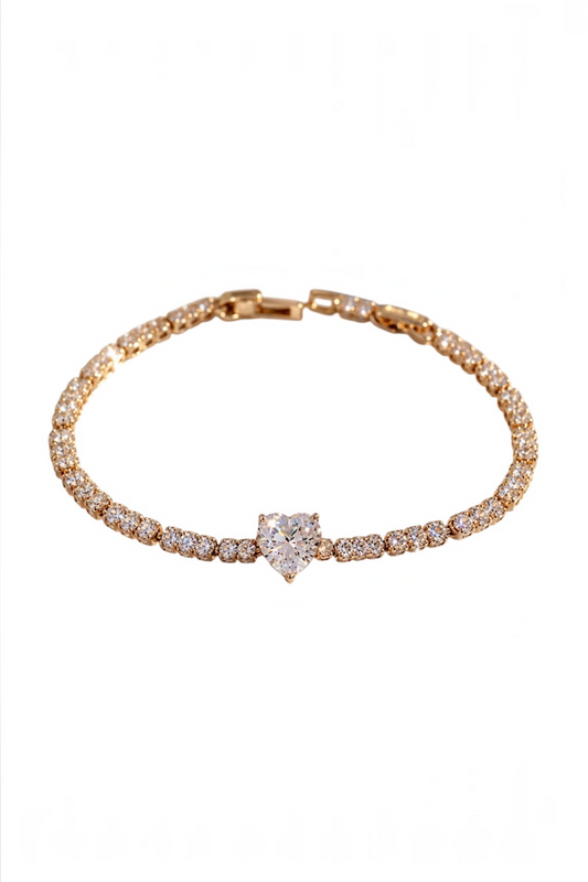 Crystal Heart Tennis Bracelet – 18K gold-plated copper