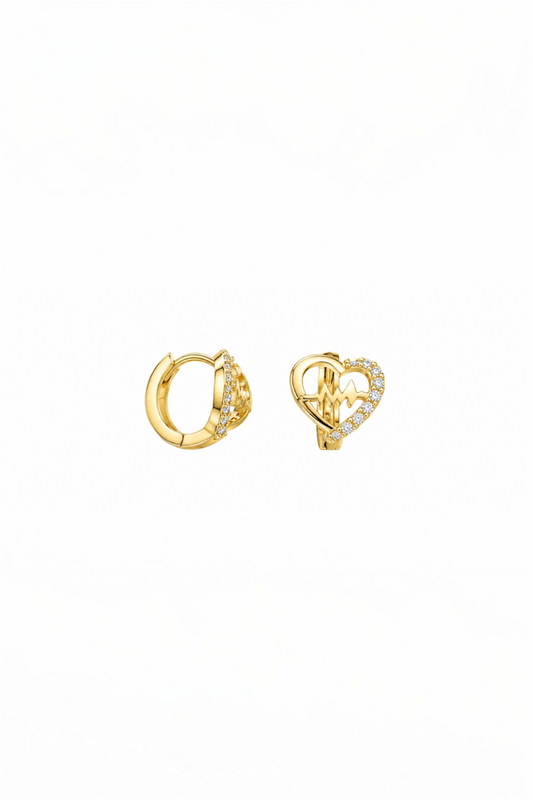 14K Gold Plated Lifeline Heart Huggie Earrings