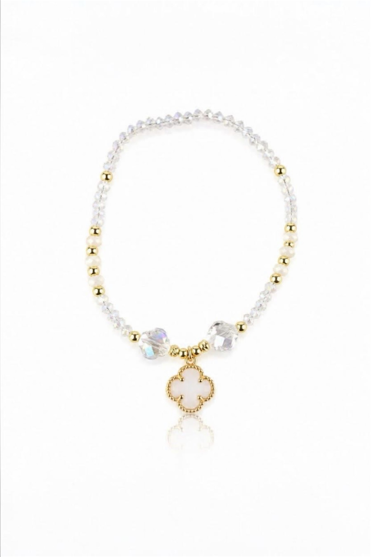Gold-Plated Crystal & Pearl Clover Bracelet