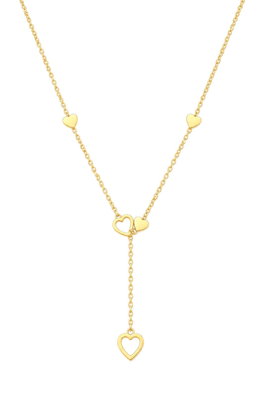 Long Layered Heart Necklace- 14K Gold Plated Stainless Steel